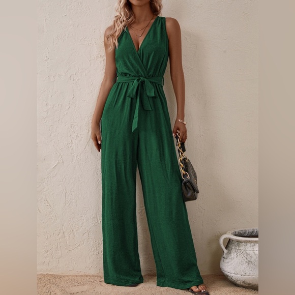 Casual Tied Surplice Sleeveless Wide Leg Jumpsuit - Picture 11 of 11